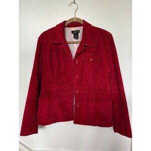 WilliSmith Red Corduroy Blazer Jacket Womens Size 8 Button Front Pockets